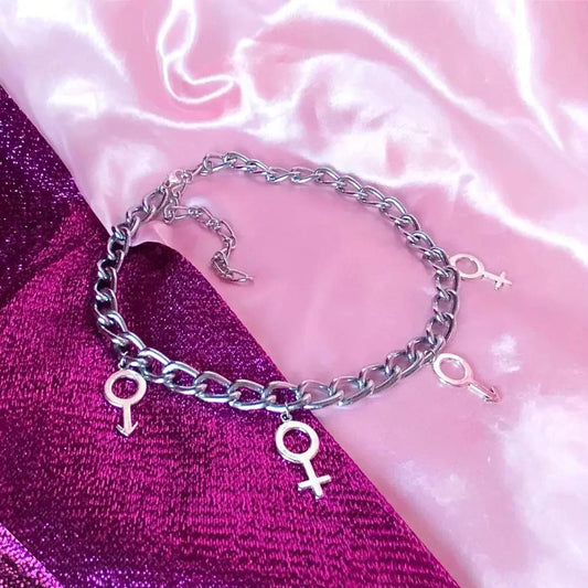 Venus and Mars symbol charms choker chain necklace Leftbians