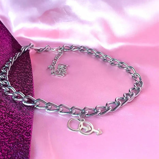 Double mars charm chunky chain choker necklace Leftbians