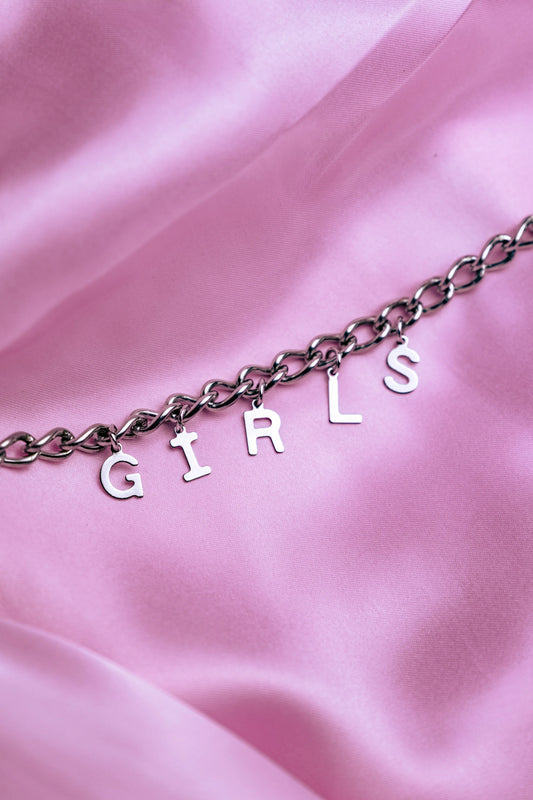 GIRLS letter charm chain in stainless steel Leftbians
