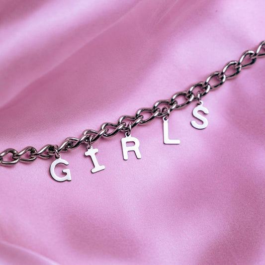 GIRLS letter charm chain in stainless steel Leftbians