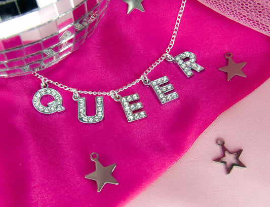 QUEER Diamanté sparkly necklace Leftbians