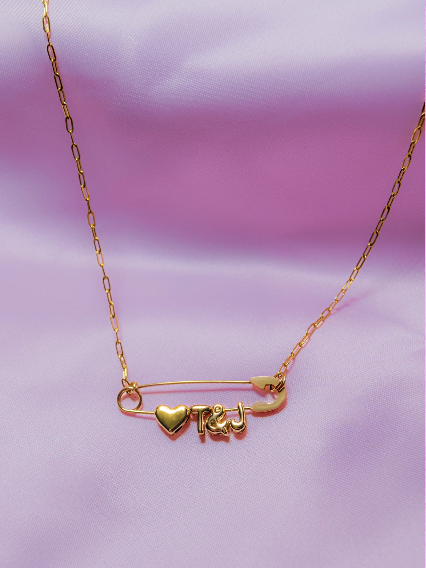Couple initial safety pin necklace bunlde