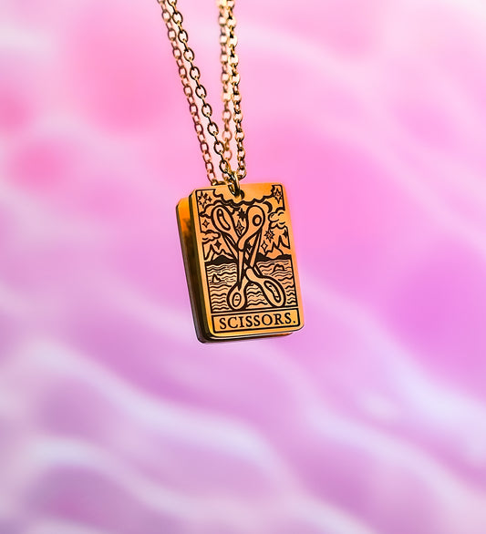 The Scissors Tarot Card Gold Stainless Steel Necklace