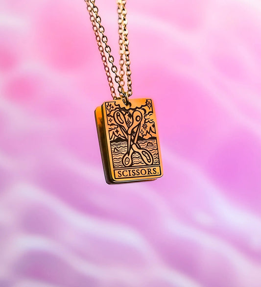 The Scissors Tarot Card Gold Stainless Steel Necklace Leftbians