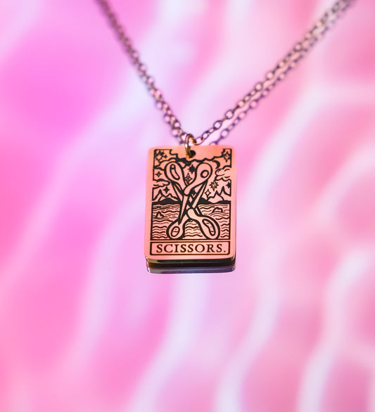 The Scissors Tarot Card Rose Gold Stainless Steel Necklace