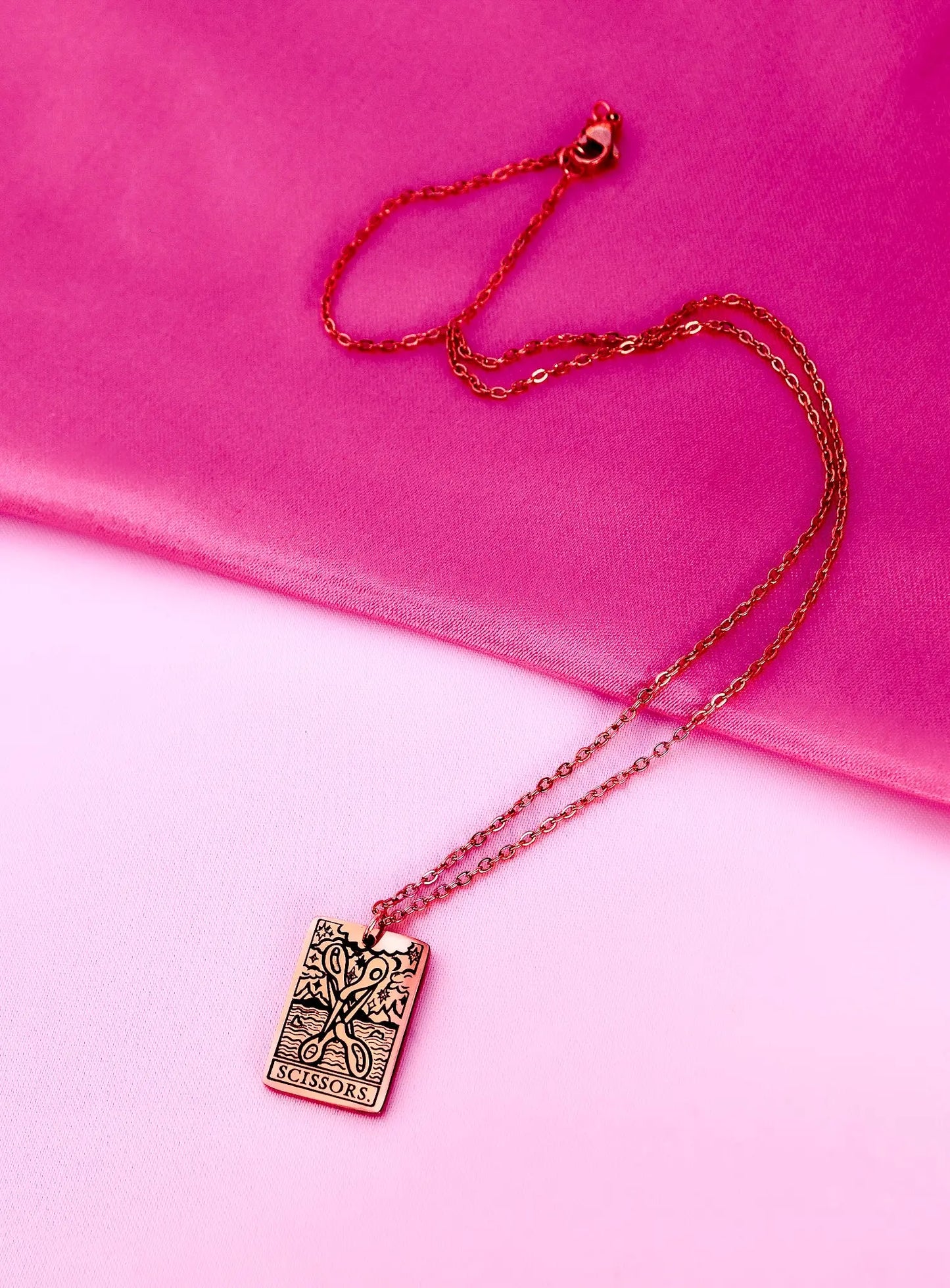 The Scissors Tarot Card Rose Gold Stainless Steel Necklace Leftbians