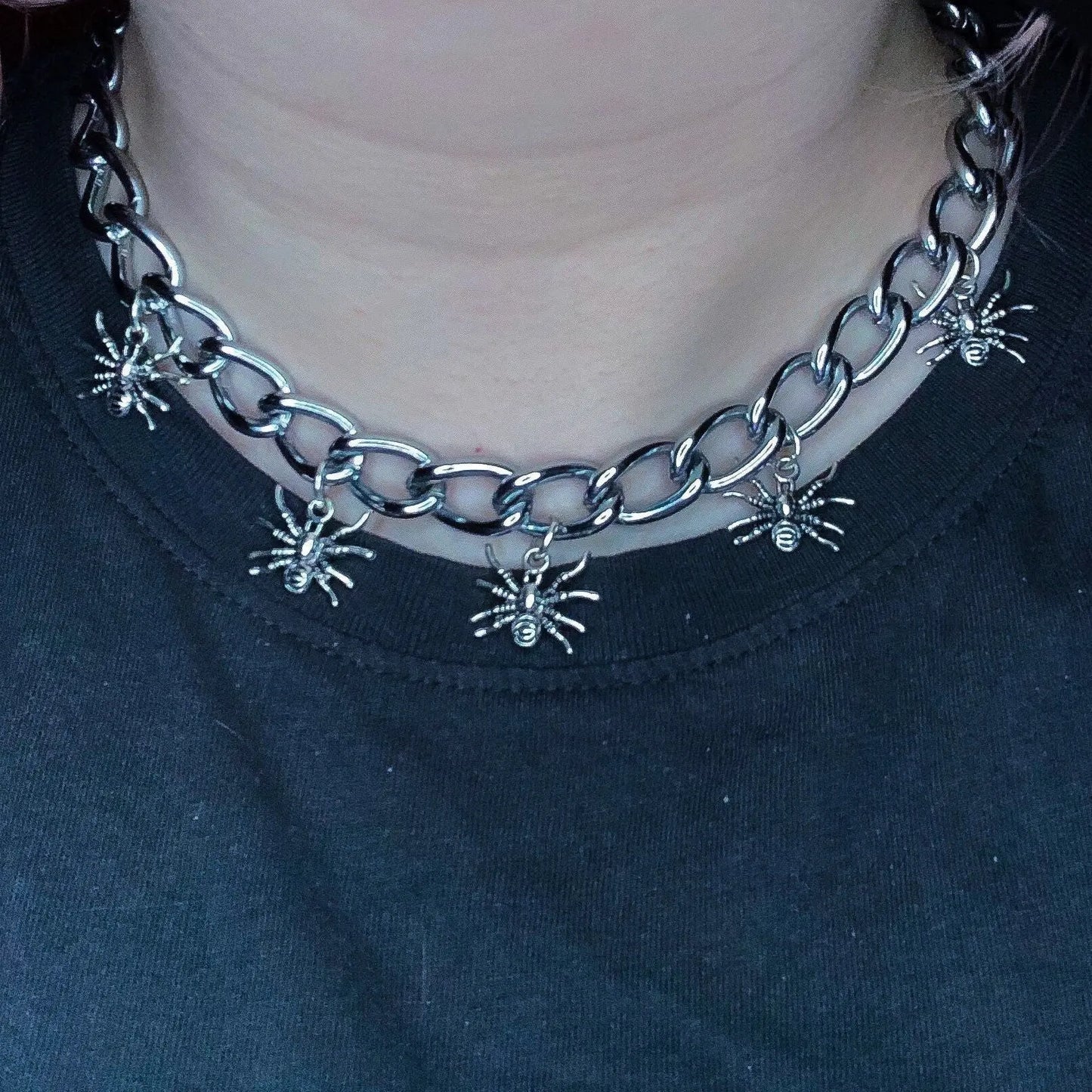 Spider charm chunky chain choker necklace Leftbians