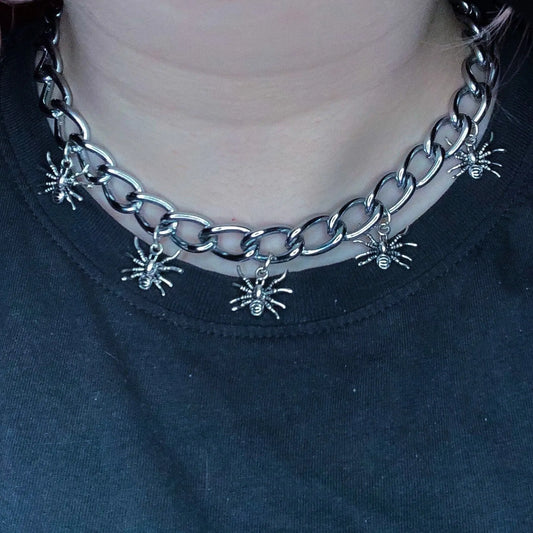 Spider charm chunky chain choker necklace Leftbians