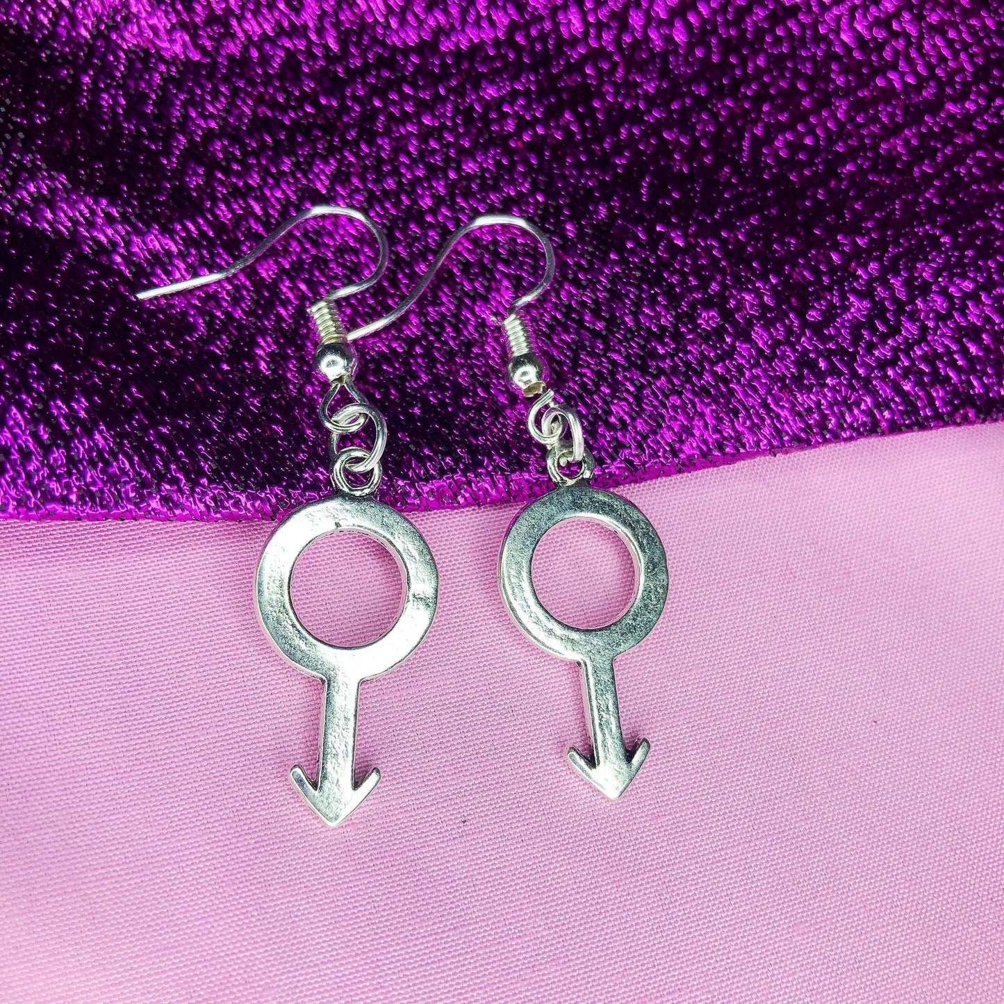Silver Mars symbol charm earrings Leftbians