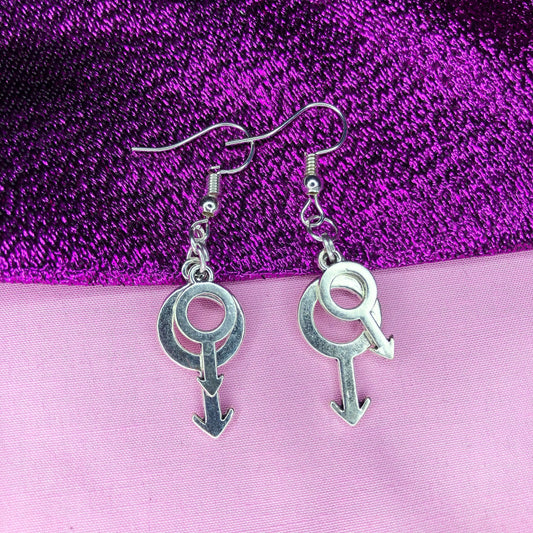 Double mars silver earrings, small and big layered charm earrings Leftbians