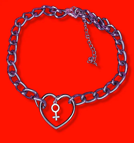 Heart O ring and Venus symbol chain choker necklace Leftbians