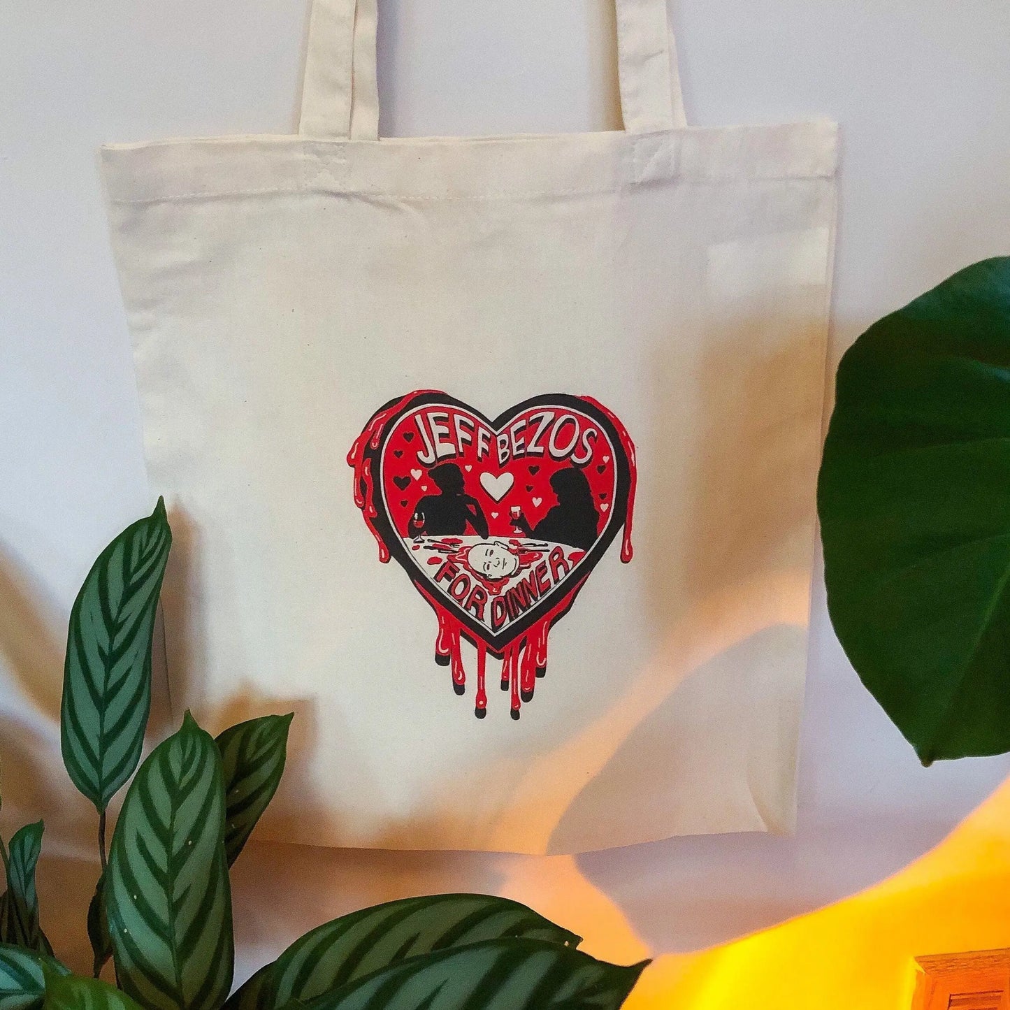 Jeff Bezos for Dinner beige tote bag Leftbians