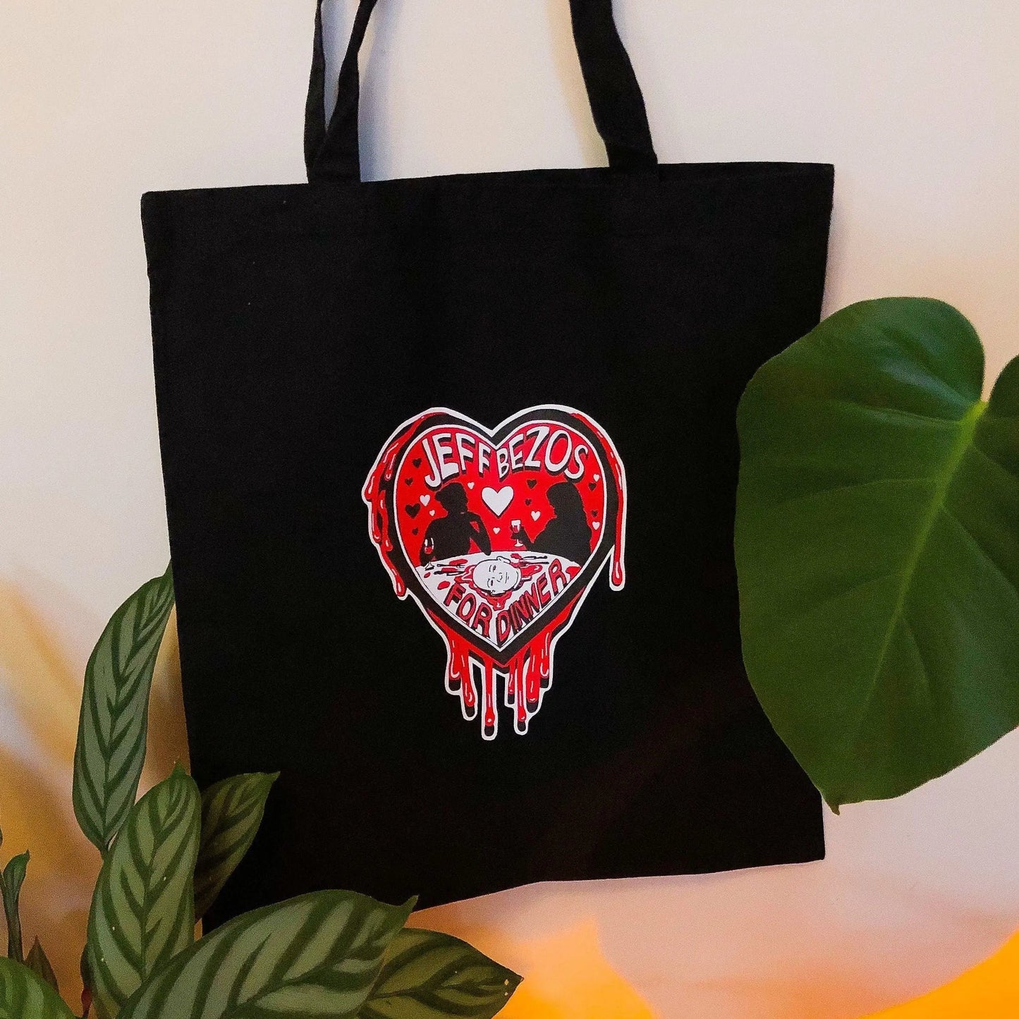 Jeff Bezos for dinner black tote bag Leftbians