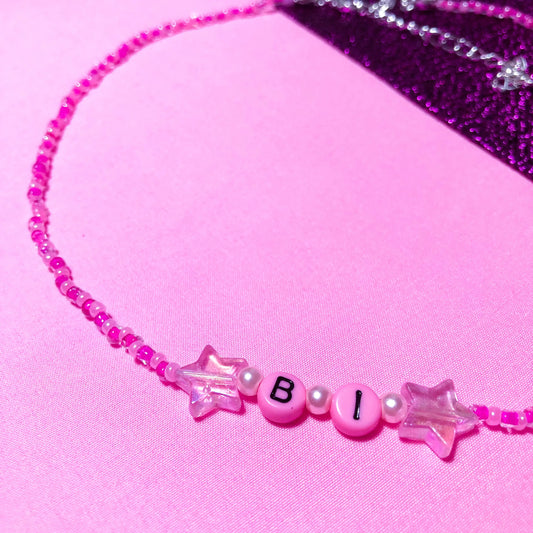 Pink “Bi” beaded necklace, Bisexual necklace. Leftbians
