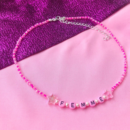 Pink femme beaded necklace Leftbians