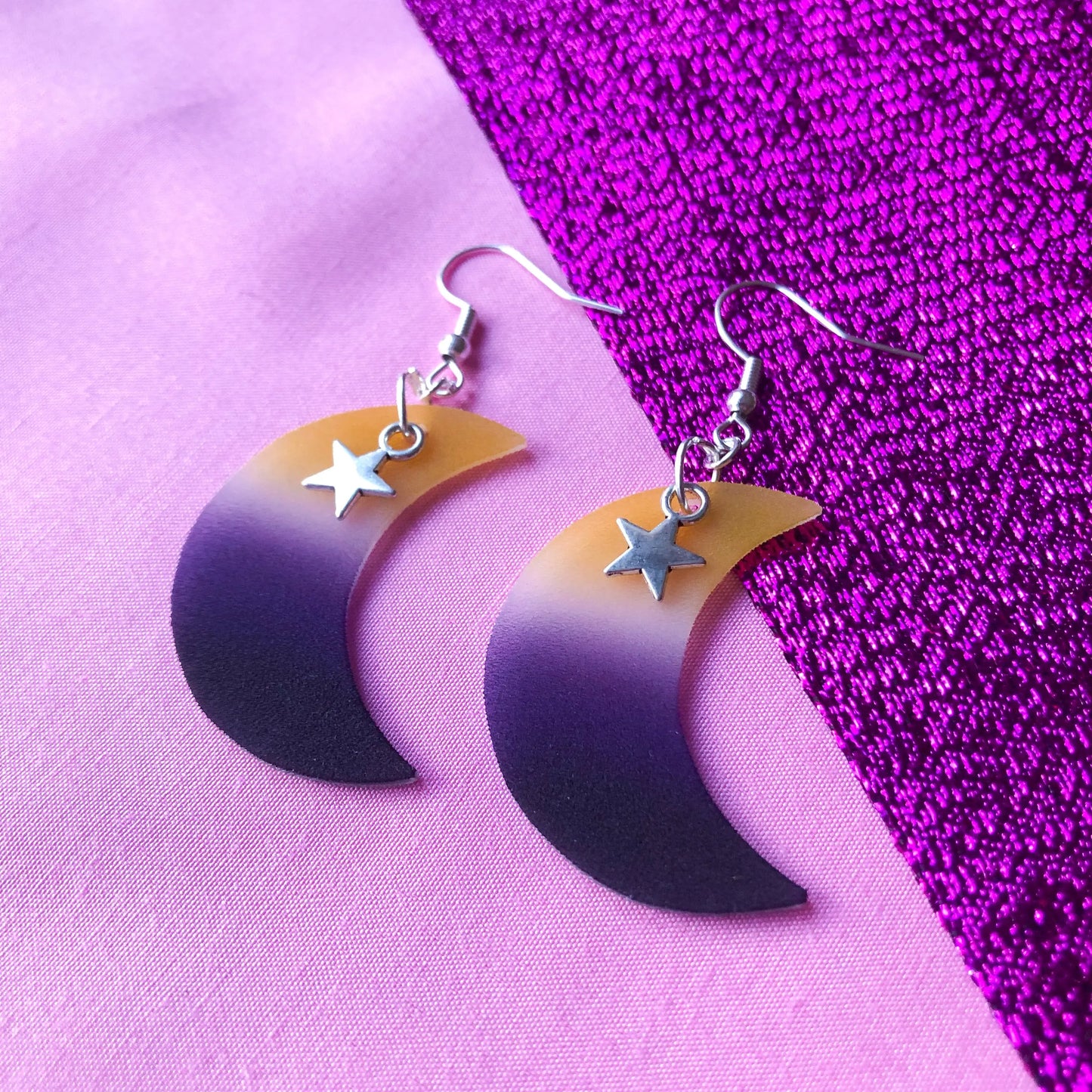 Non binary pride flag crescent moon earrings Leftbians
