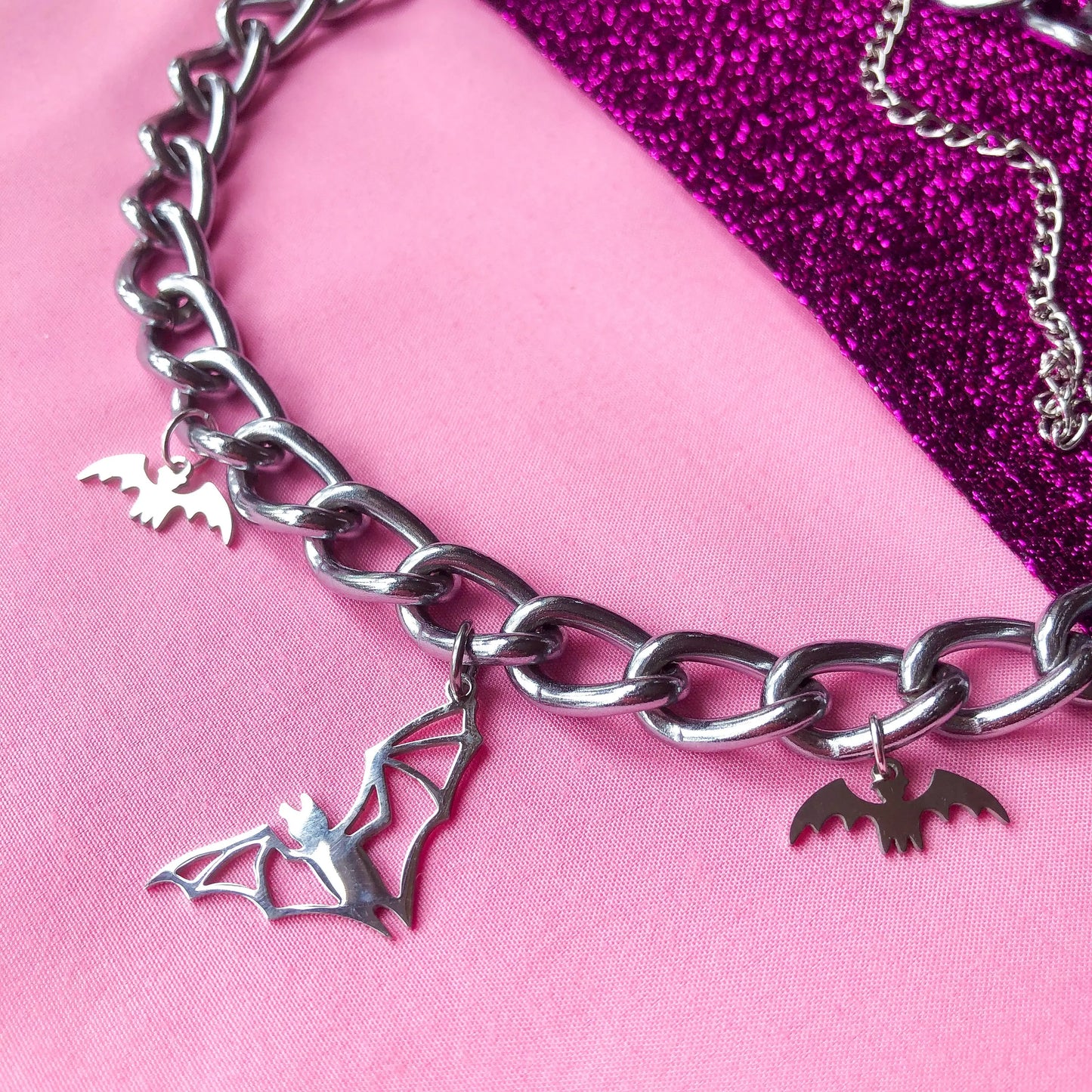 Bat charm chunky chain necklace Leftbians