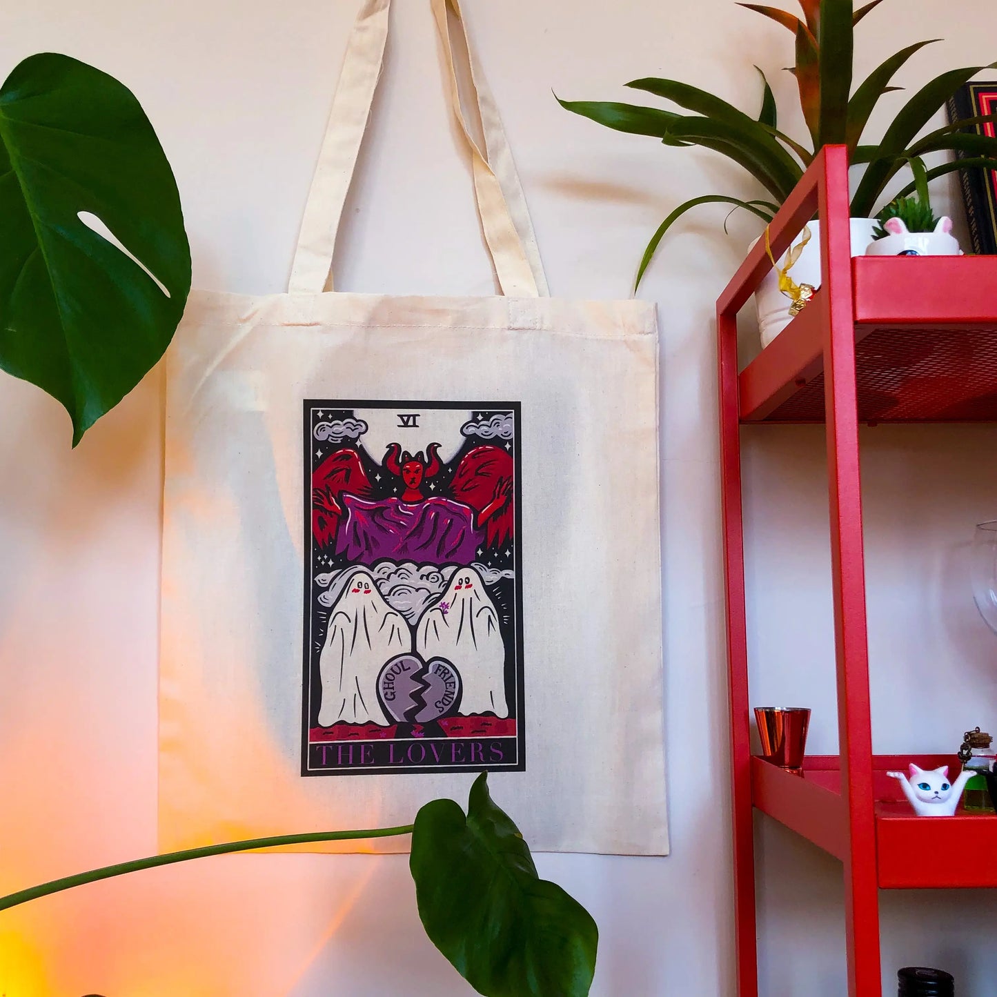 The Lovers tarot card beige Tote Bag Leftbians