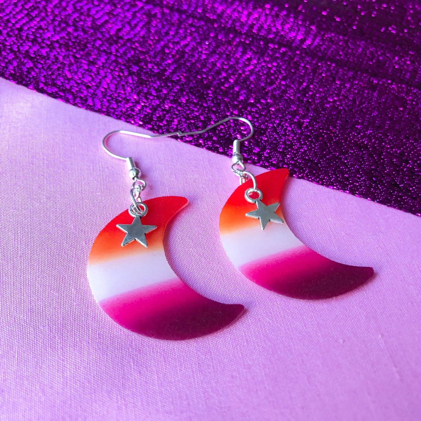Lesbian flag crescent moon earrings Leftbians