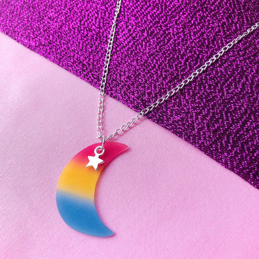 Pansexual pride flag moon necklace Leftbians