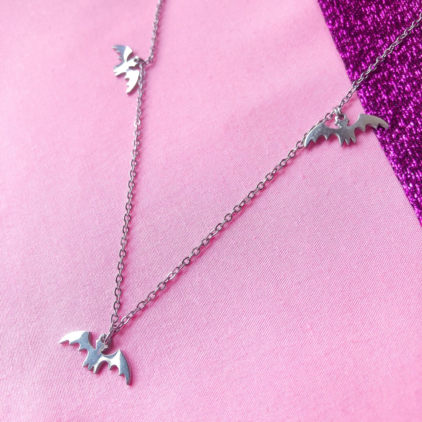 Three bat charm halloween necklace Leftbians