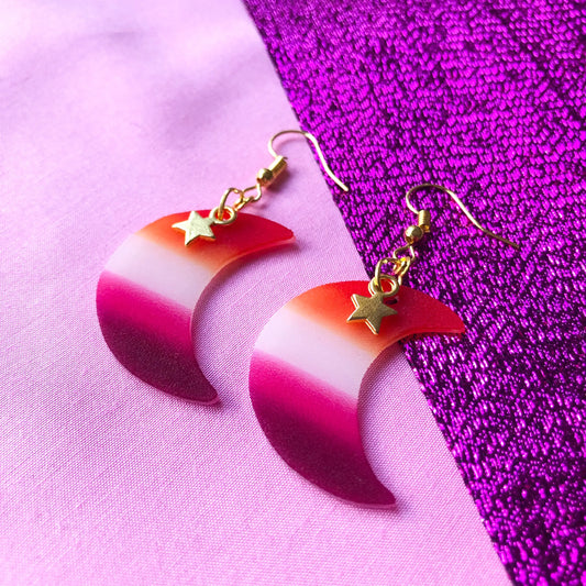 Lesbian flag crescent moon earrings Leftbians