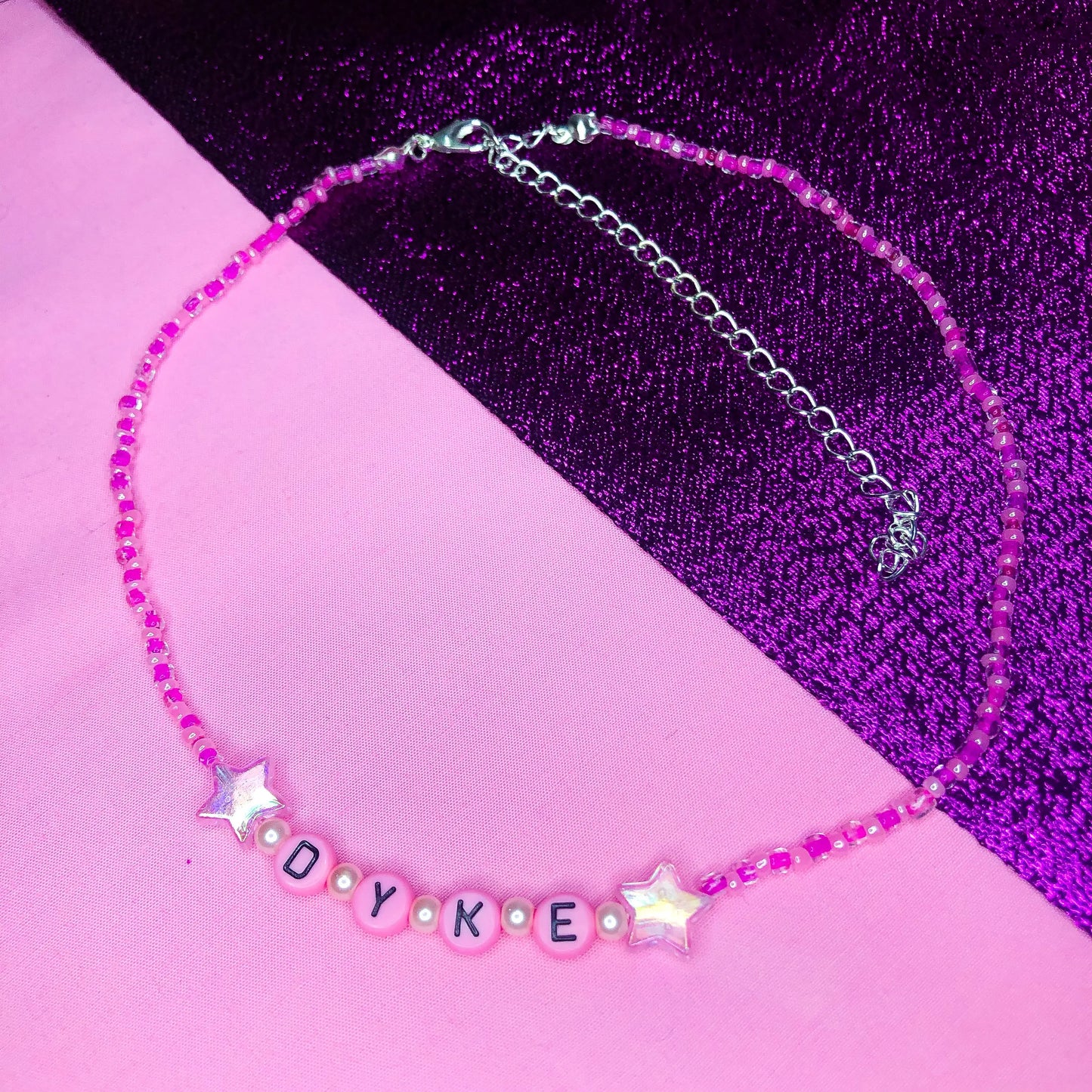 Pink DYKE beaded necklace Leftbians