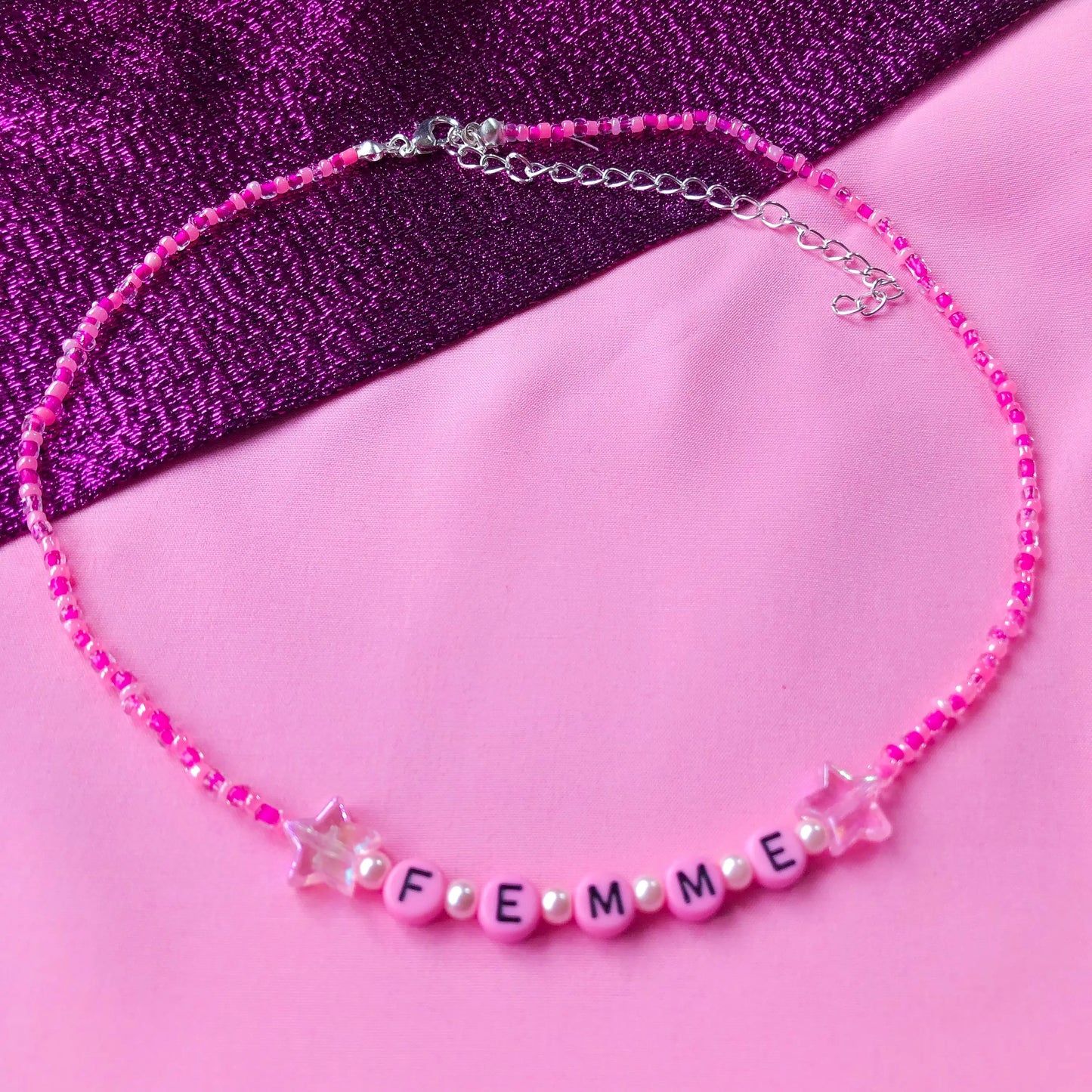Pink femme beaded necklace Leftbians