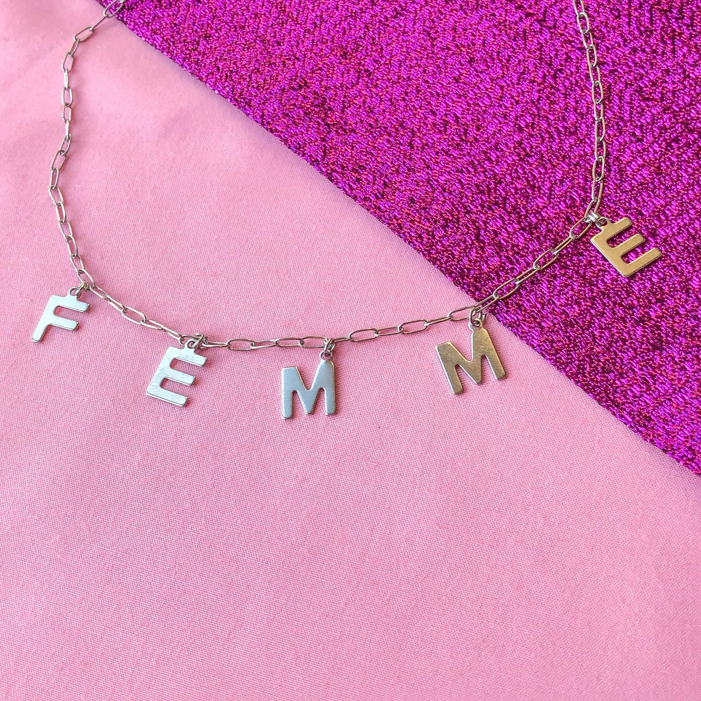 Femme letter necklace, 100% stainless steel Leftbians