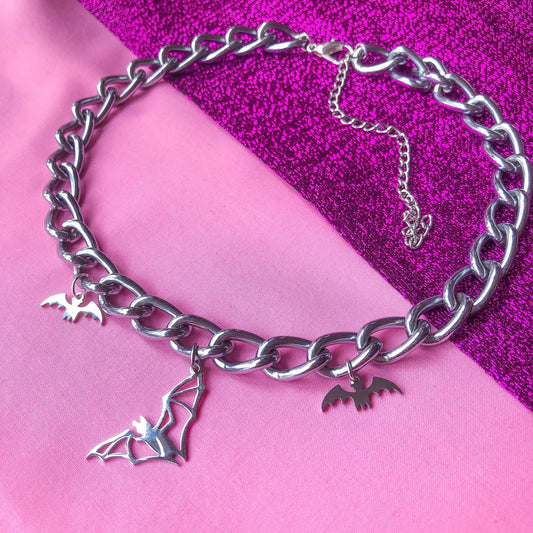 Bat charm chunky chain necklace Leftbians