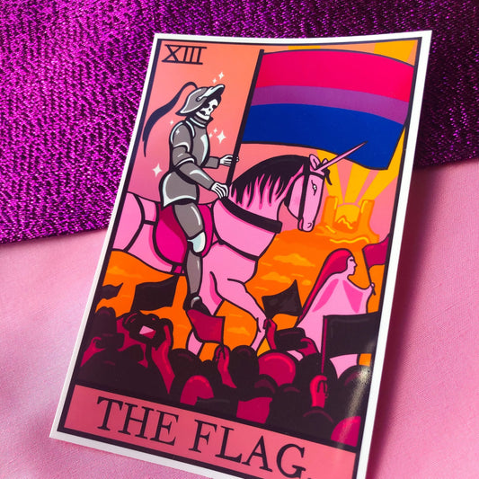 Bisexual pride flag tarot card sticker. Leftbians