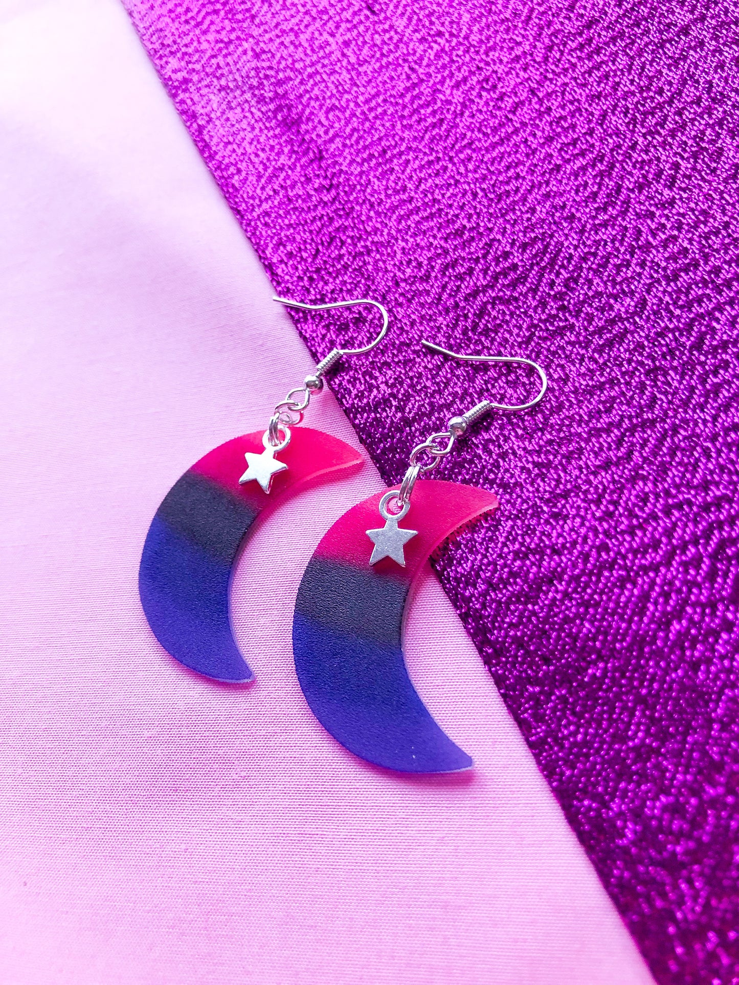 Omnisexual flag crescent moon earrings