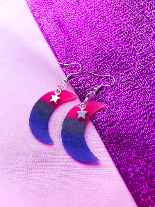 Omnisexual flag crescent moon earrings Leftbians
