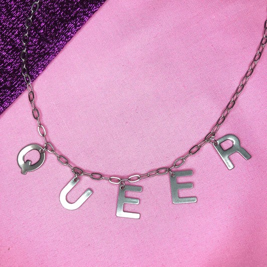 QUEER letter necklace, 100% stainless steel Leftbians