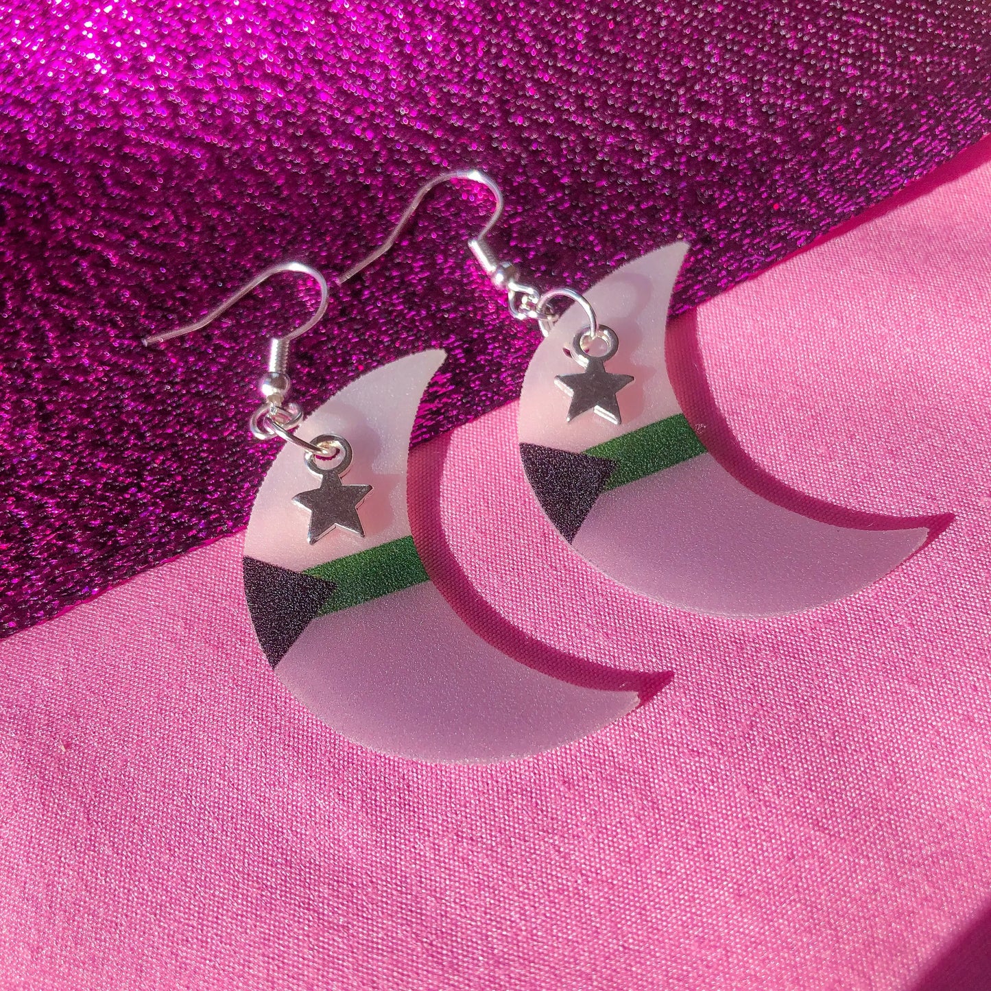 Demiromantic flag crescent moon earrings Leftbians