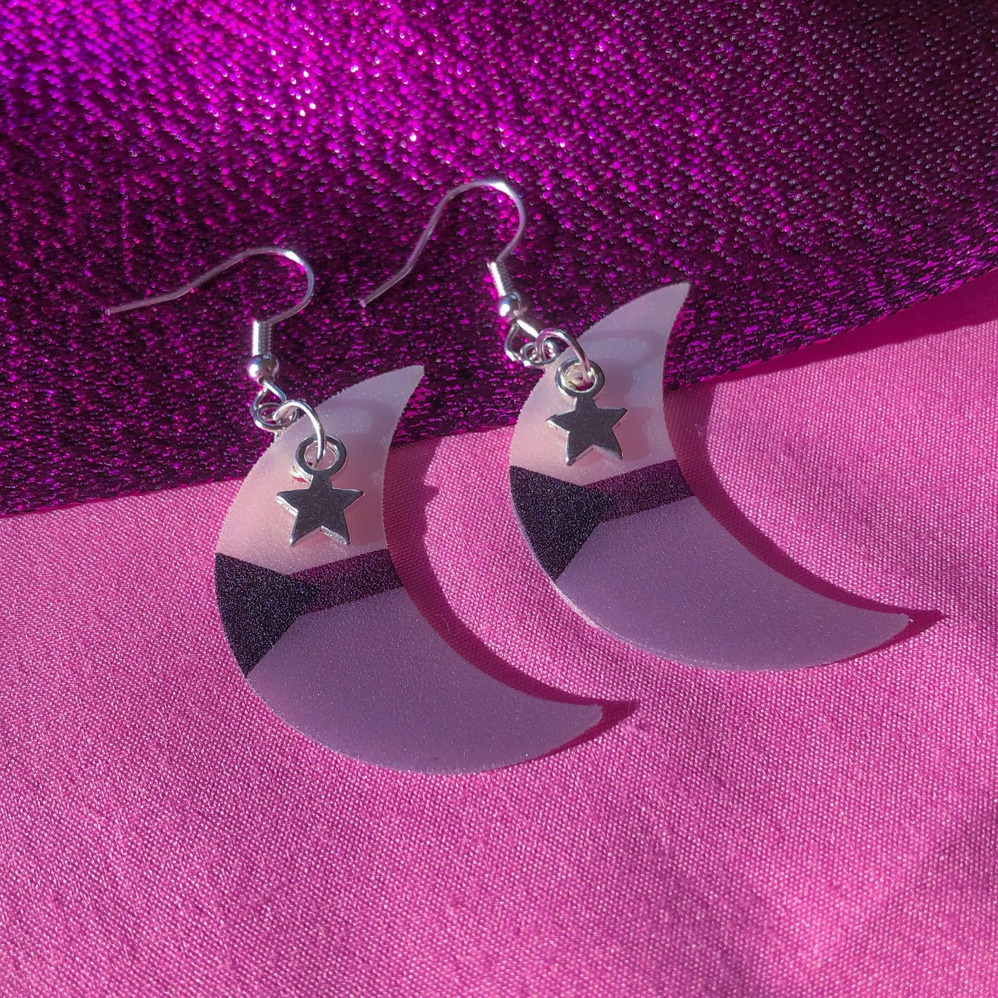 Demisexual crescent moon flag earrings Leftbians