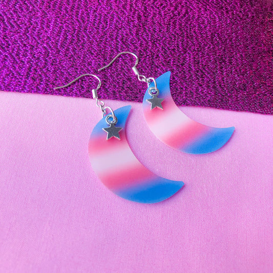 Transgender flag crescent moon earrings Leftbians