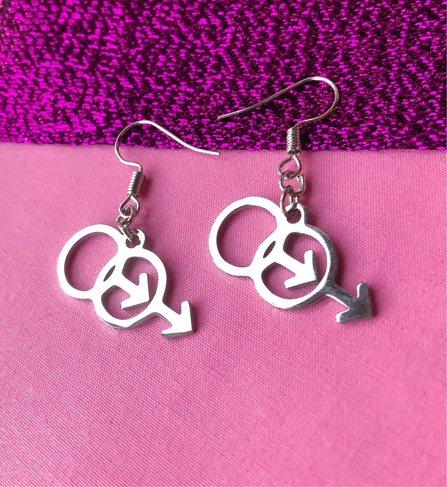 Double Mars stainless steel symbol earrings Leftbians