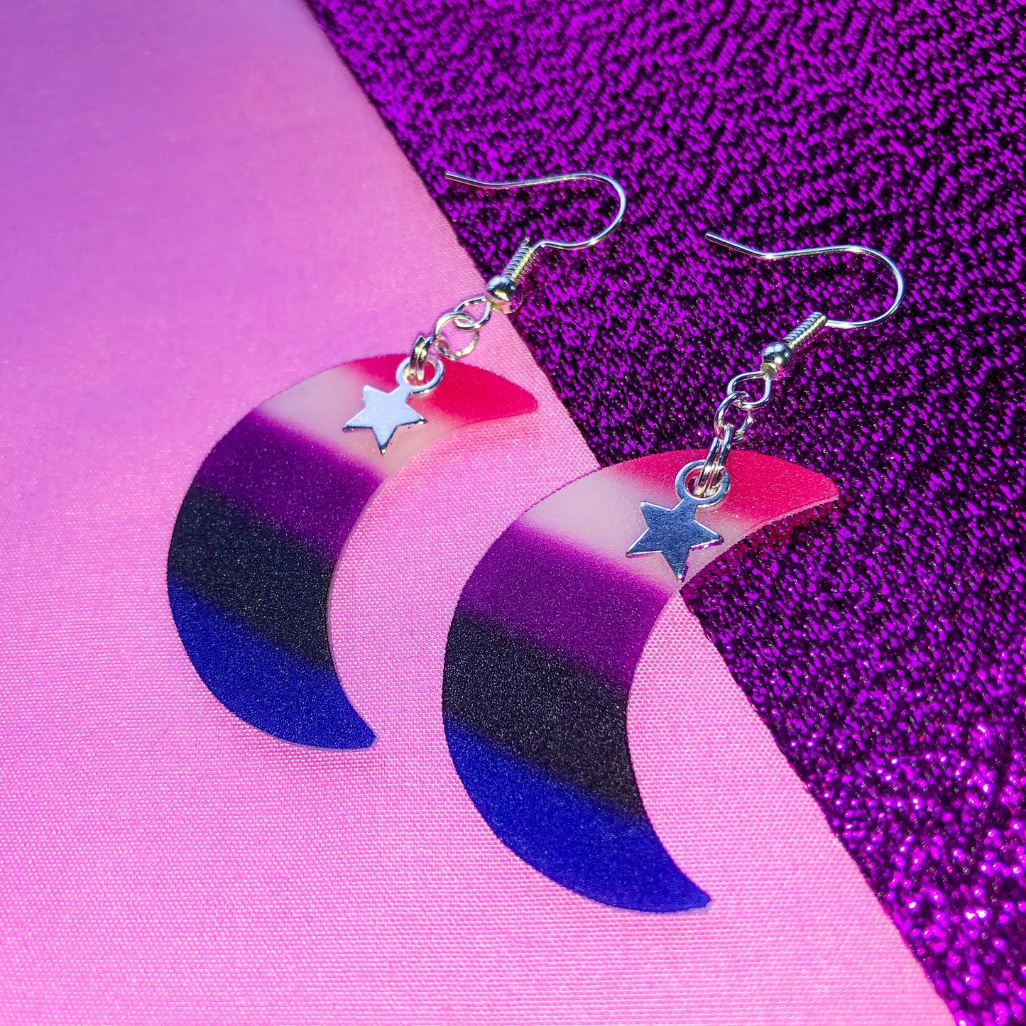 Genderfluid flag crescent moon earrings Leftbians