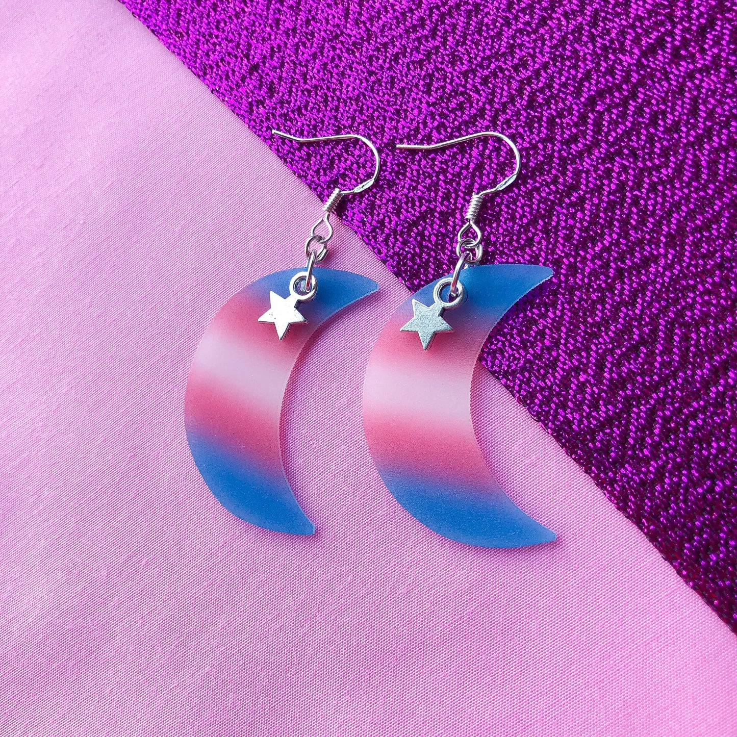 Transgender flag crescent moon earrings Leftbians