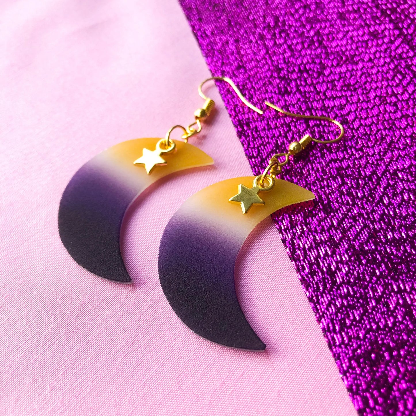 Non binary pride flag crescent moon earrings Leftbians