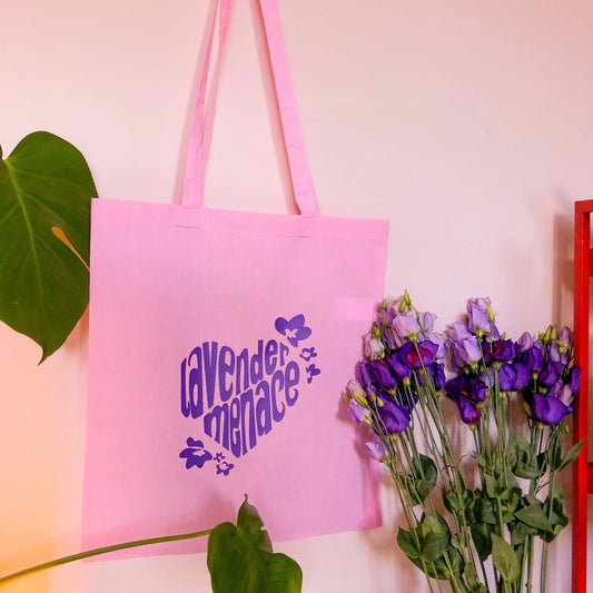 Lavender Menace Tote bag in baby pink Leftbians