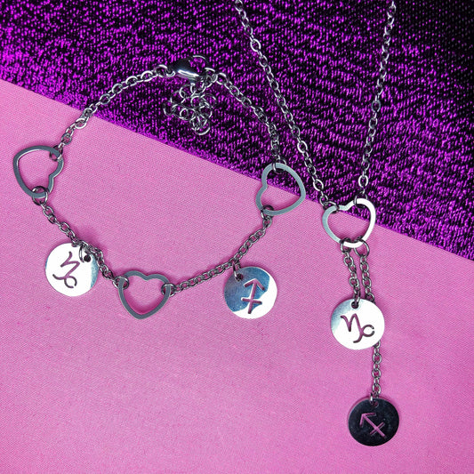 Astrology couples bracelet and necklace set Leftbians