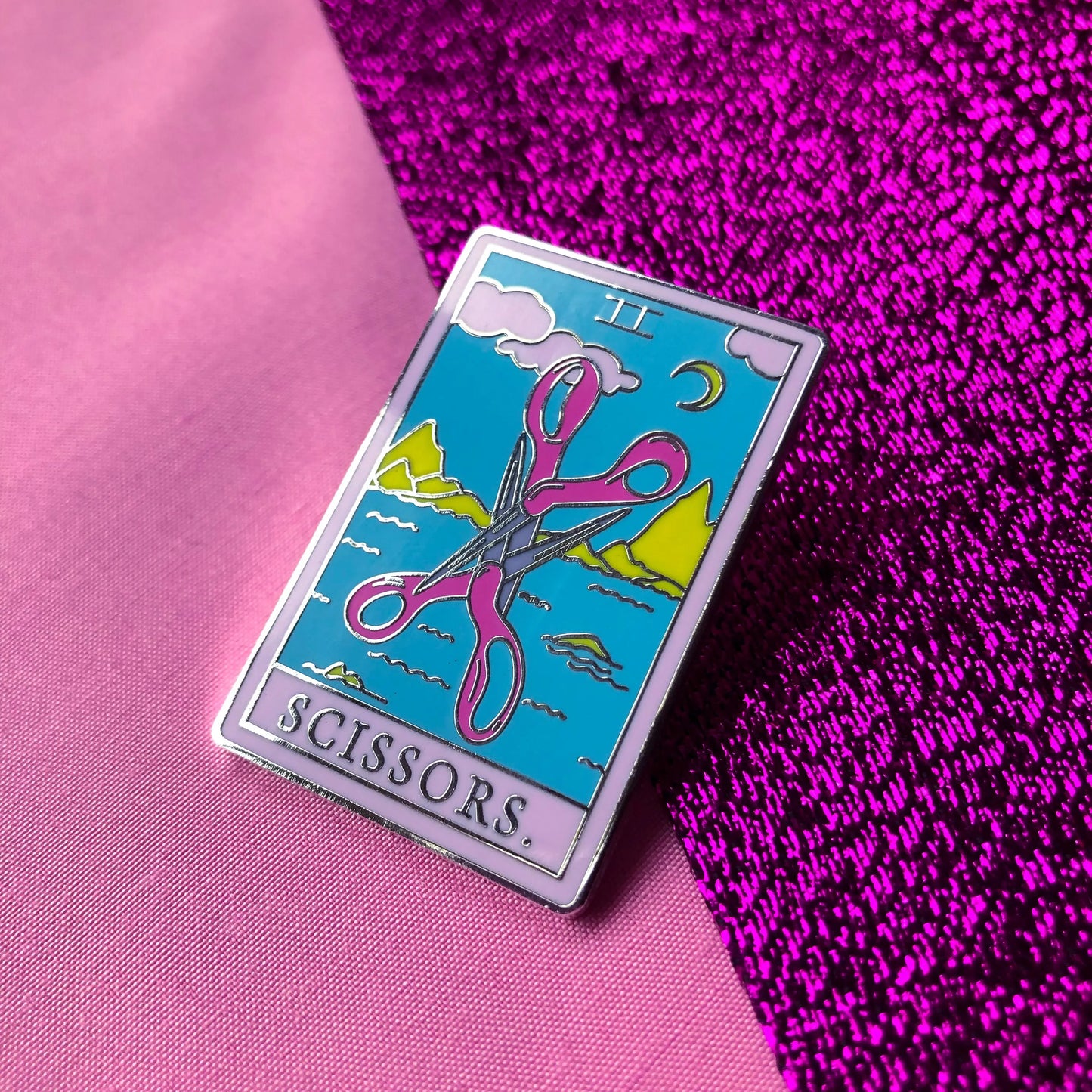 Two of scissors tarot card enamel pin Leftbians