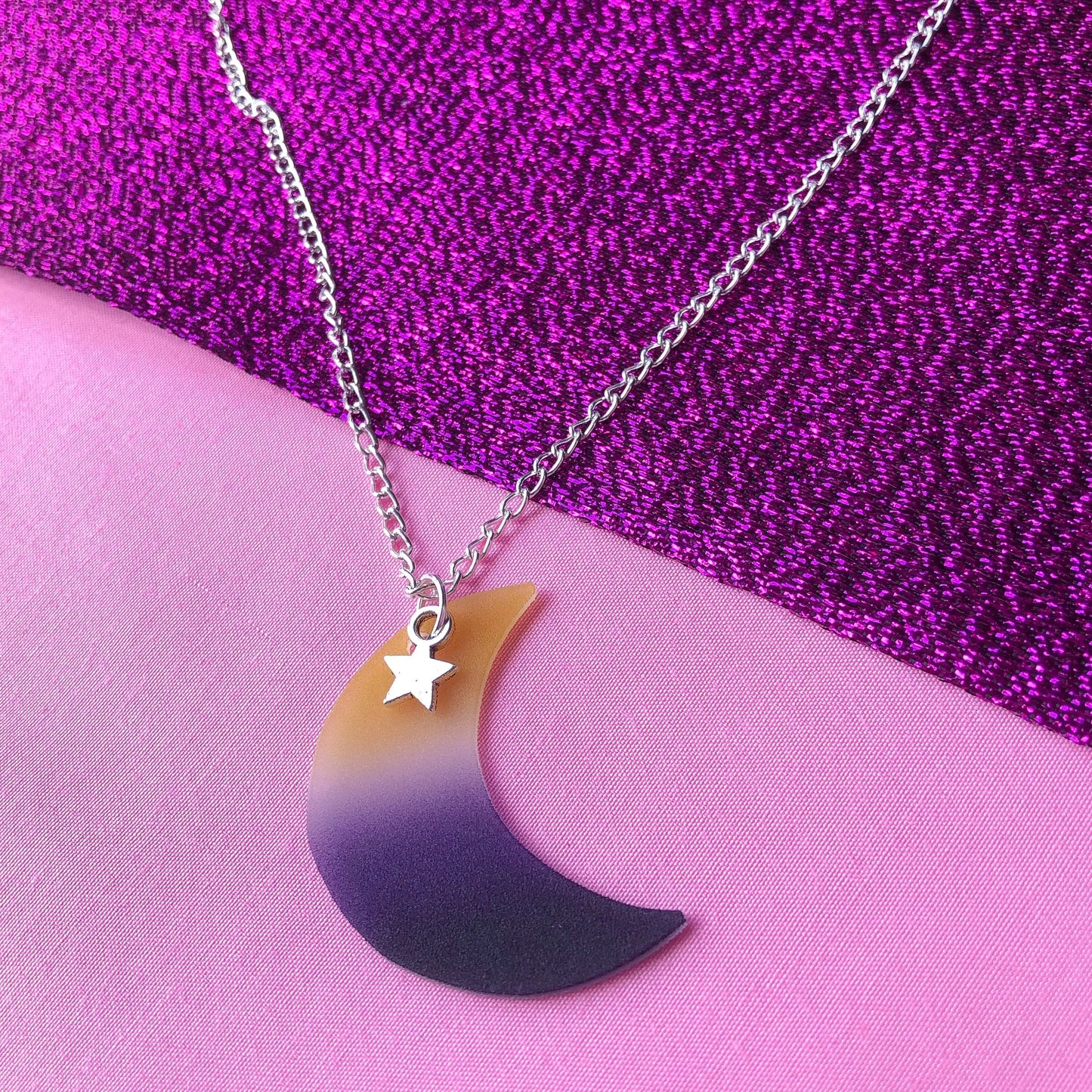 Non binary pride flag moon necklace Leftbians