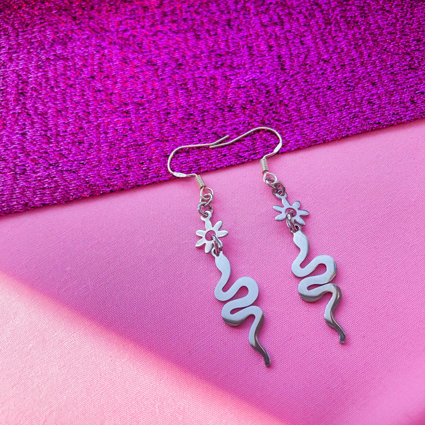 Snake and flower stainless steel earrings Leftbians
