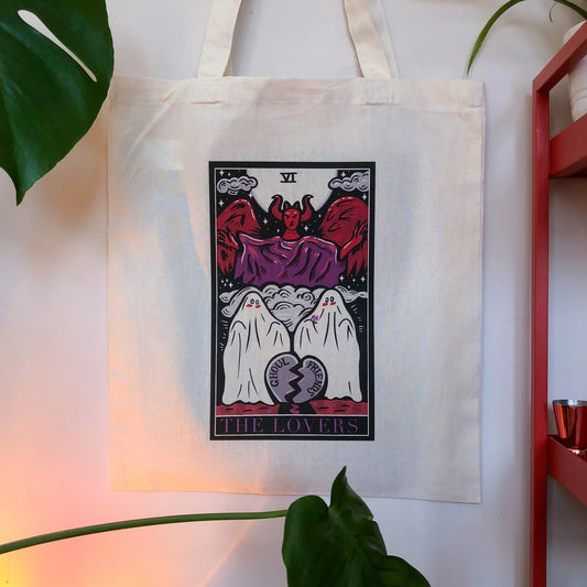 The Lovers tarot card beige Tote Bag Leftbians