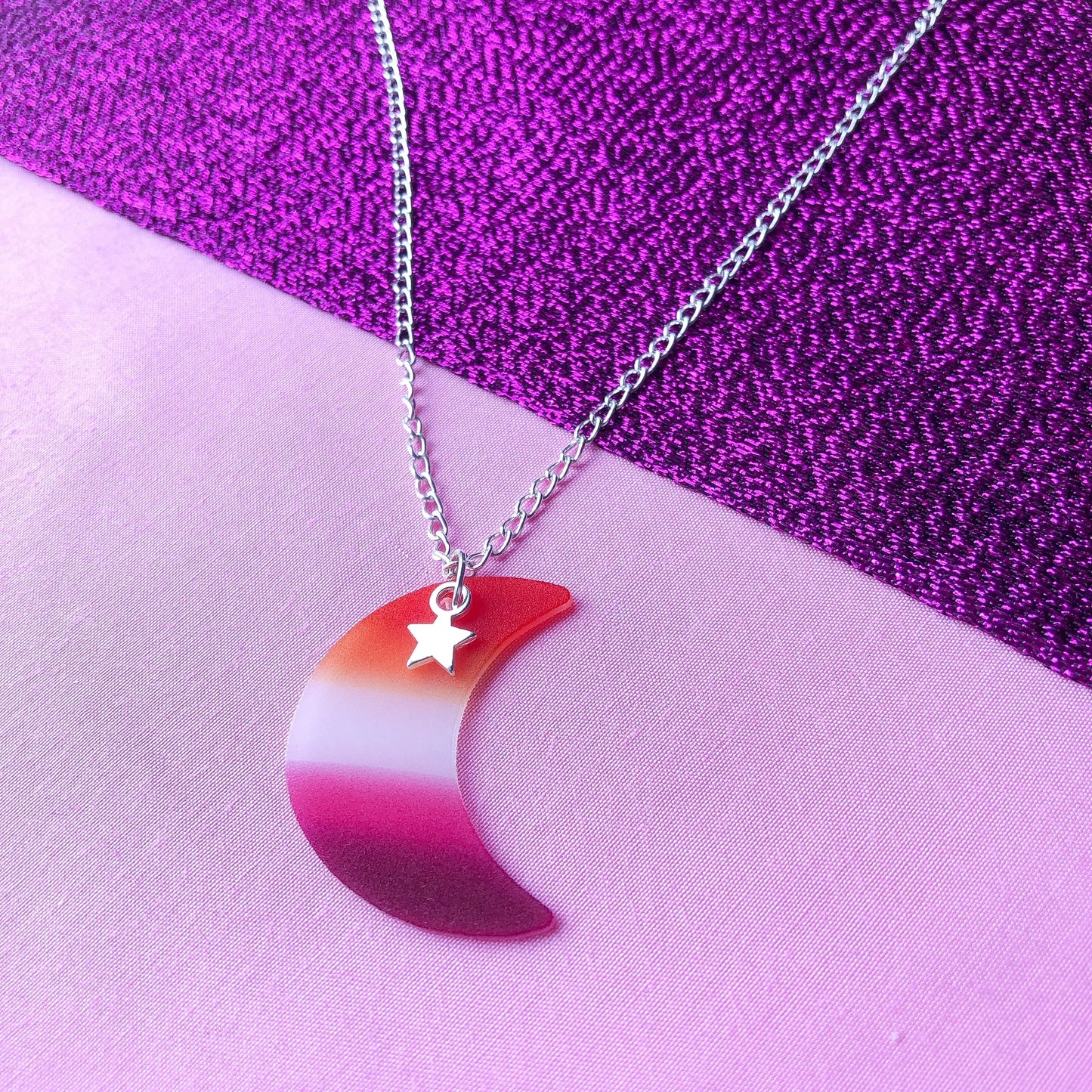 Lesbian pride flag moon necklace Leftbians