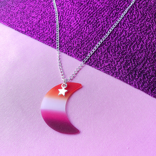 Lesbian pride flag moon necklace Leftbians