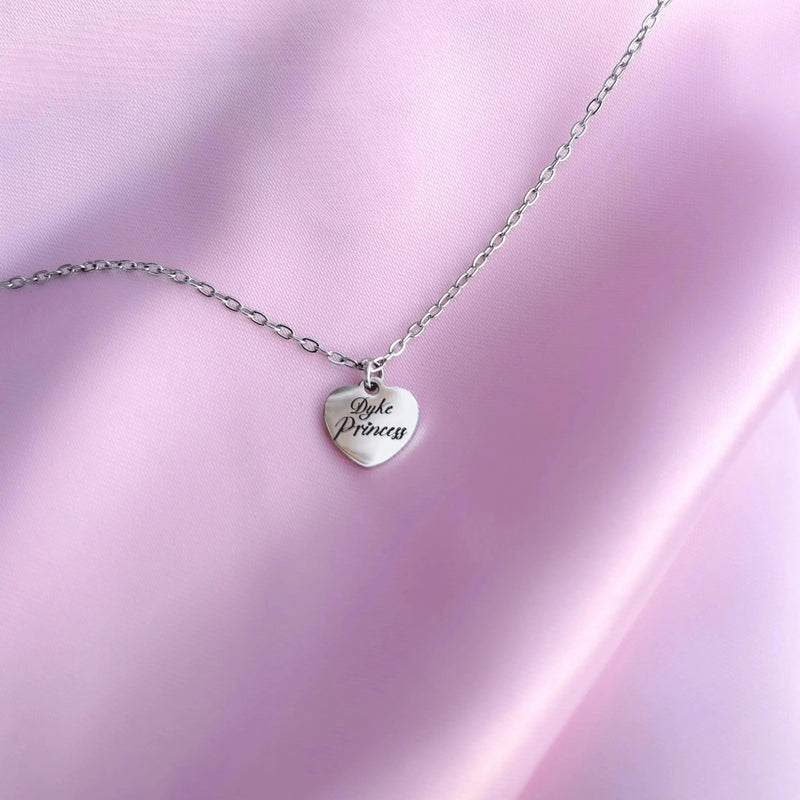 Dyke Princess love heart engraved necklace in 304 stainless steel Leftbians
